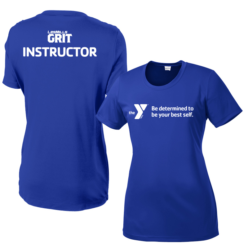 Les Mills Grit Ladies Competitor Tee: Be Determined - Royal (Assoc)