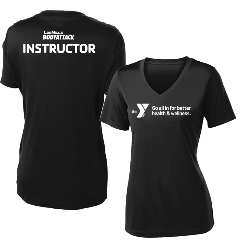 Les Mills Body Attack Ladies VNeck Tee: All In - Black (Assoc)