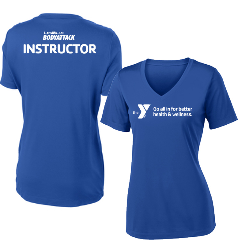 Les Mills Body Attack Ladies VNeck Tee: All In - Royal (Assoc)