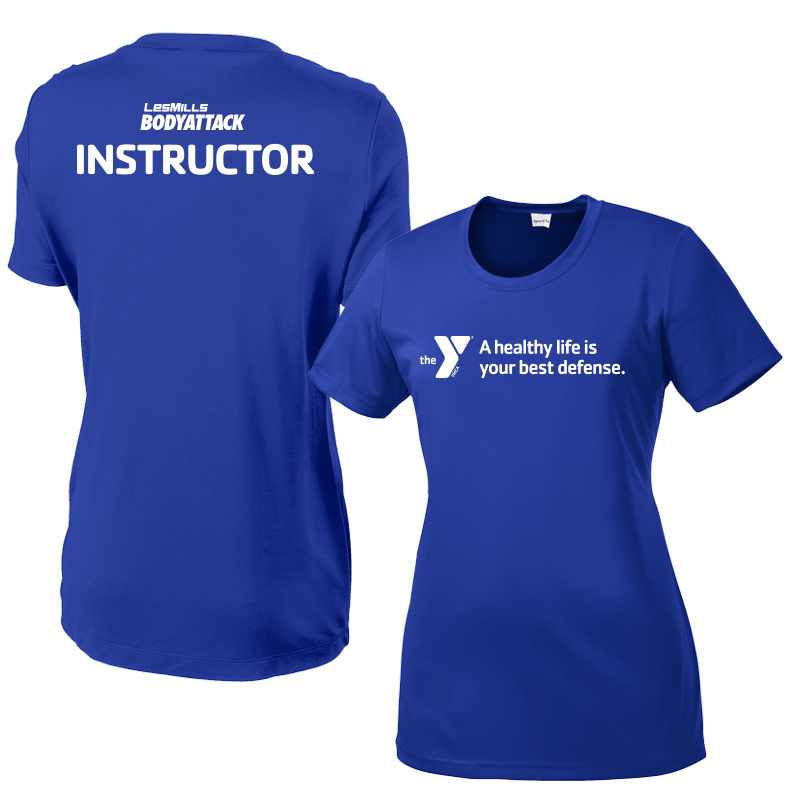 Les Mills Body Attack Ladies Competitor Tee: Best Defense - Royal (Assoc)