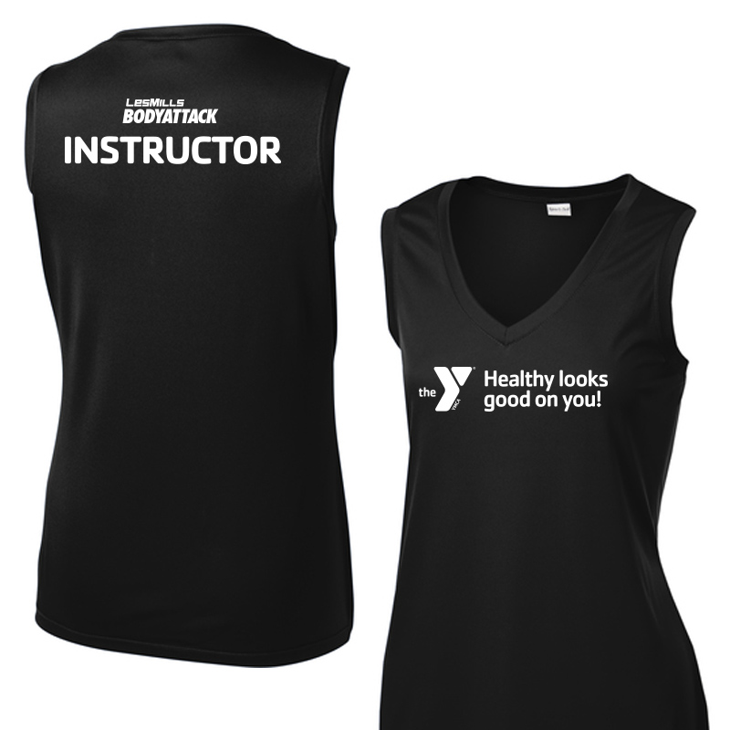 Les Mills Body Attack Ladies Sleeveless VNeck: Healthy Looks Good - Black (Assoc)