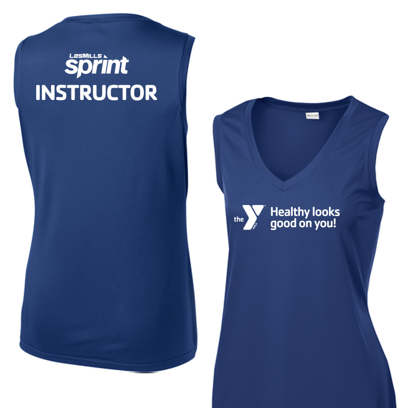 Les Mills Sprint Ladies Sleeveless VNeck: Healthy Looks Good - Royal (Assoc)