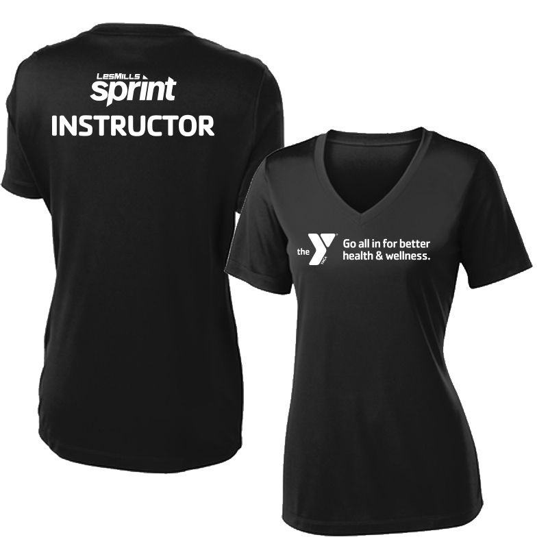 Les Mills Sprint Ladies VNeck Tee: All In - Black (Assoc)