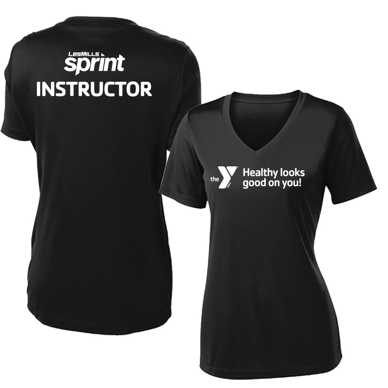 Les Mills Sprint Ladies VNeck Tee: Healthy Looks Good - Black (Assoc)